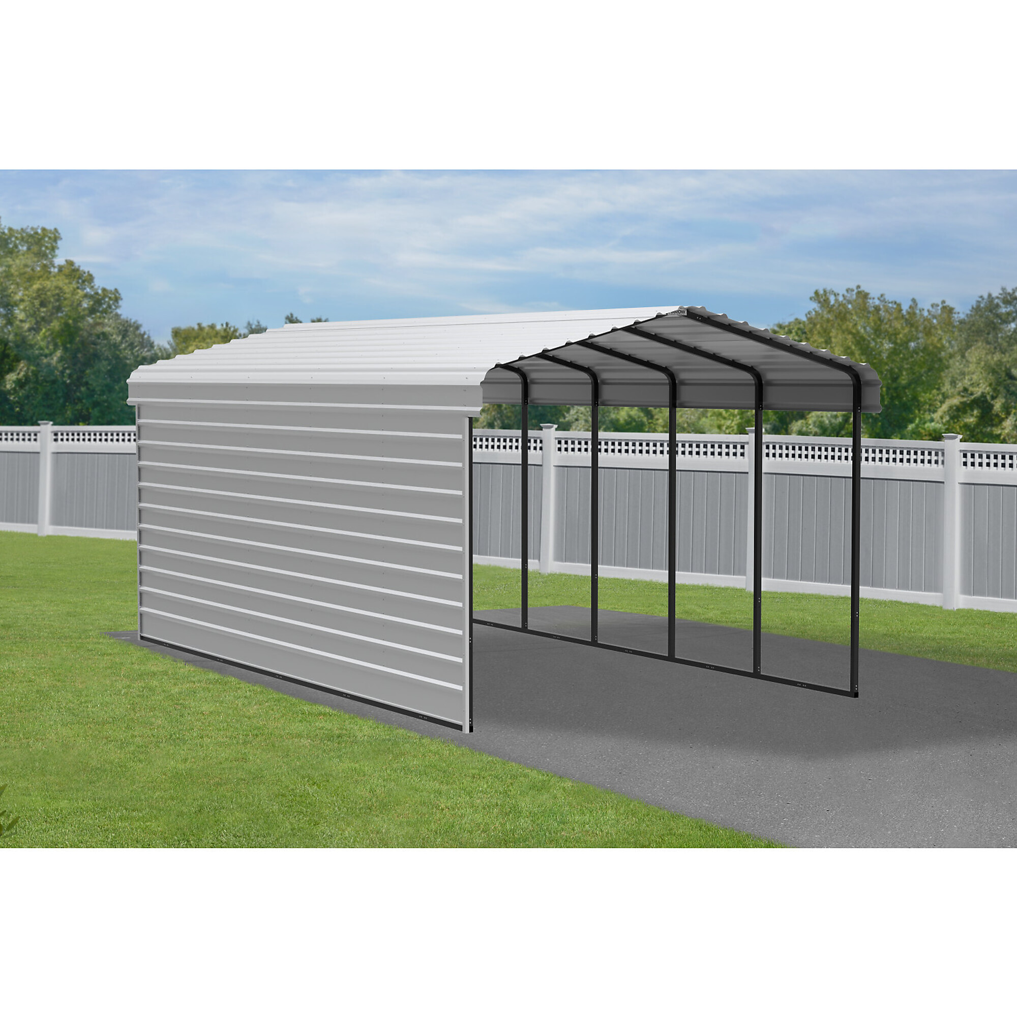Arrow, Steel Carport w/ 1 Side Wall Kit 12x24x9 Width 146 in, Height 126.75 in, Cover Material Steel, Model# CPH122409ECL1